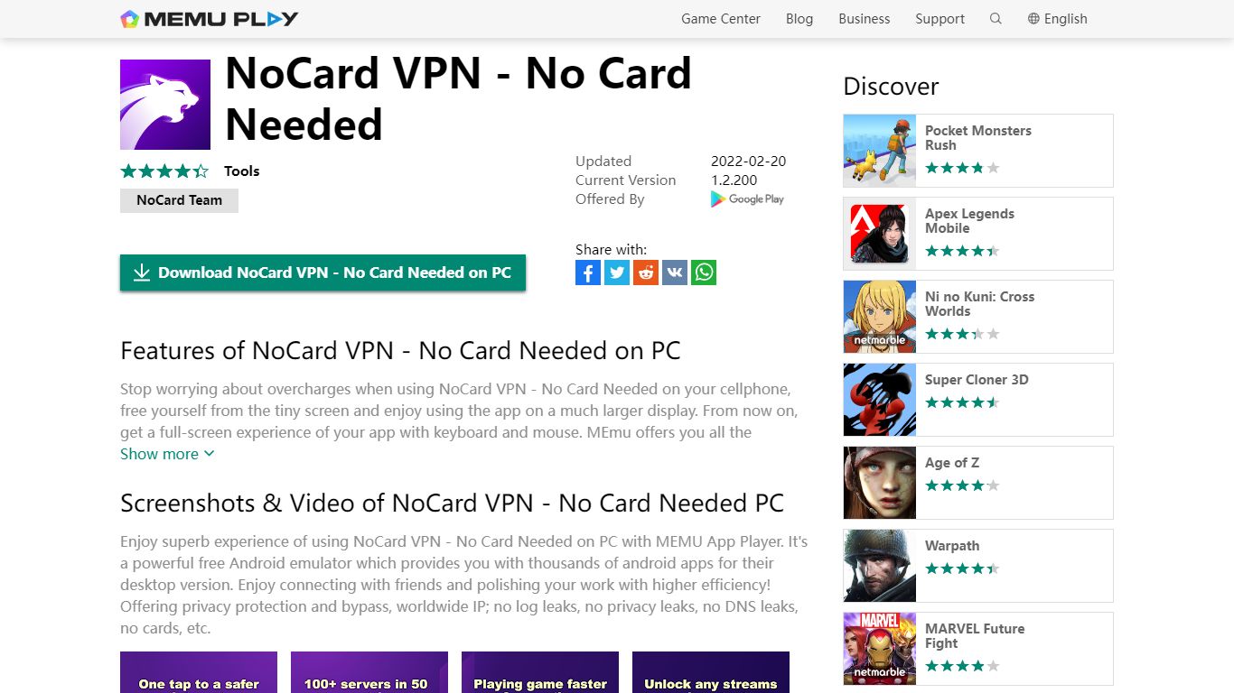 Download NoCard VPN - No Card Needed on PC with MEmu